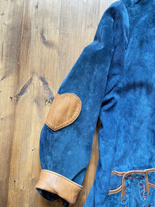vintage blue sued soft leather patch jacket
