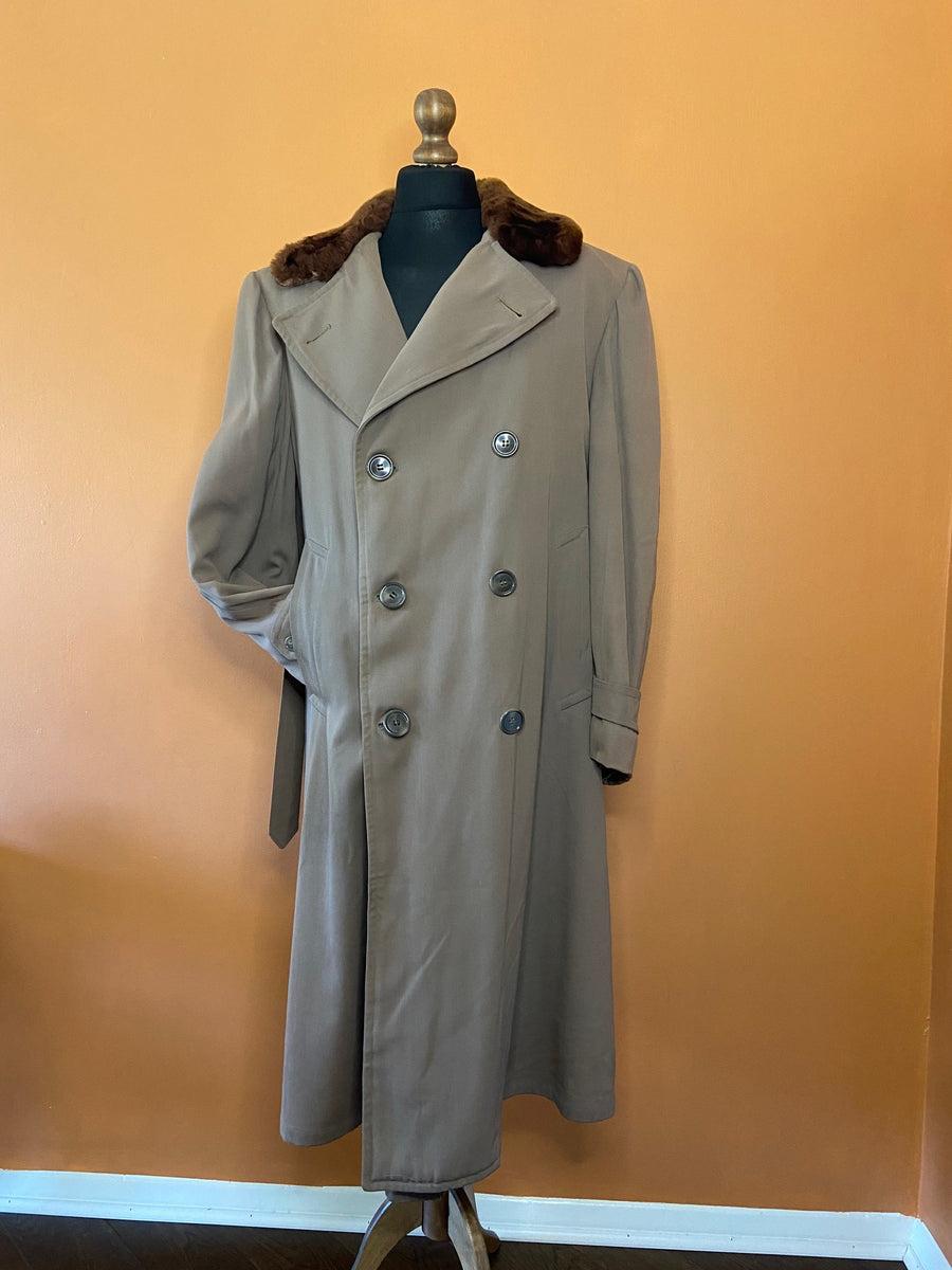 Mens vintage 40s long over coat with fur collar Rebels Choice Vintage