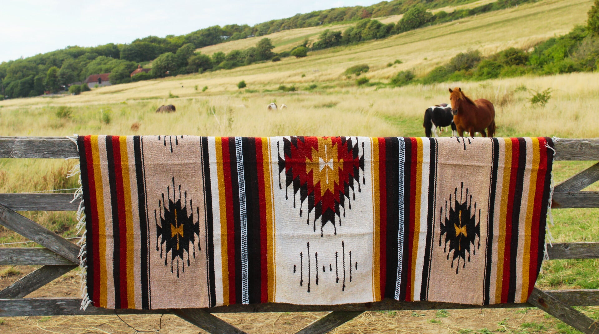Mexican Blanket Southwest Aztec Diamond | Beige Yellow