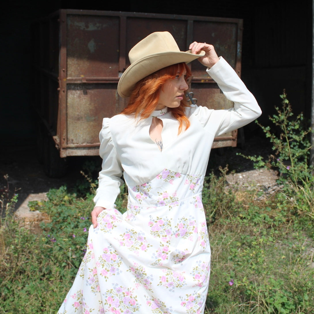 Long white western prairie dress