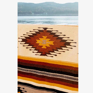 Mexican Blanket Southwest Aztec Diamond | Beige Yellow