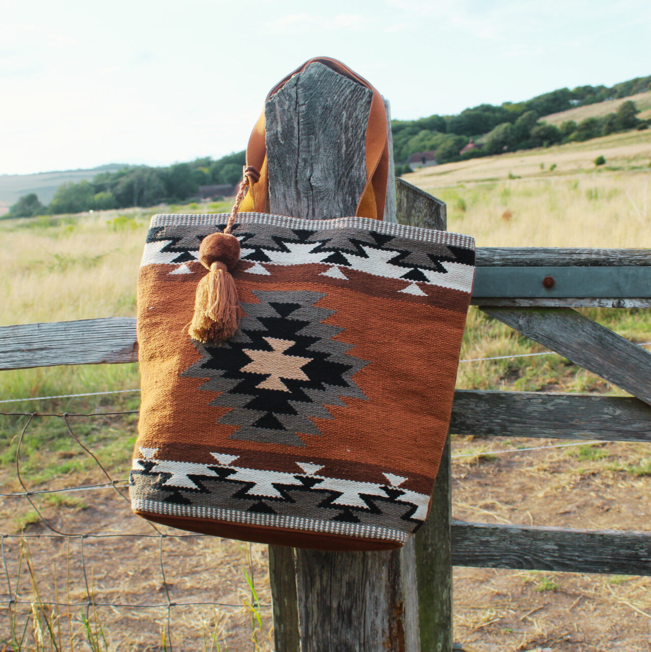 Rust, Olive & Cream Aztec Tote Bag