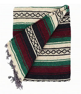 Vintage Style Mexican Blanket Super Falsa Maroon Beige Green