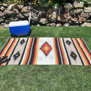 Mexican Blanket Southwest Aztec Diamond | Beige Yellow