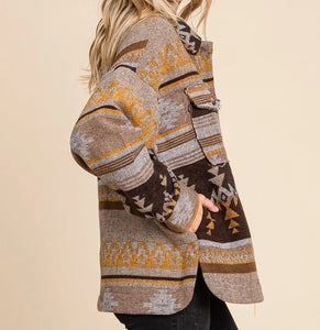 Aztec pattern collard vintage fade jacket