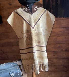 Authentic Mexican sued Poncho with embossed art work