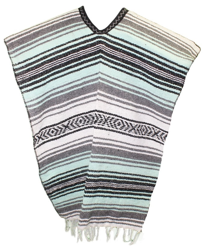 Traditional Mexican Poncho - Sky Blue