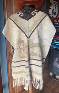 Authentic Mexican sued Poncho with embossed art work