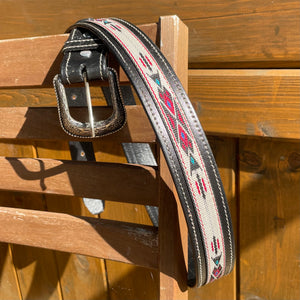 Western leather carved Aztec belt brown