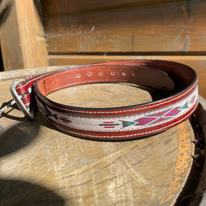 Western leather carved Aztec belt brown