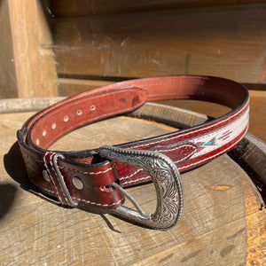 Western leather carved Aztec belt brown