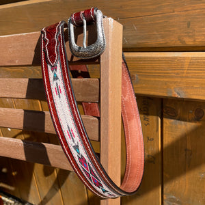 Western leather carved Aztec belt brown