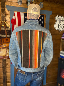 Vintage denim jacket with mexican blanket upcycle