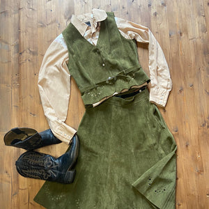 70s Suede Two piece in moss green