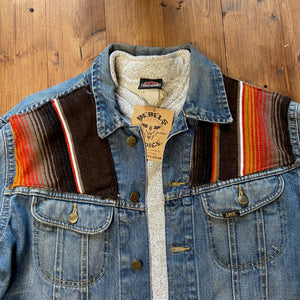 Vintage denim jacket with mexican blanket upcycle