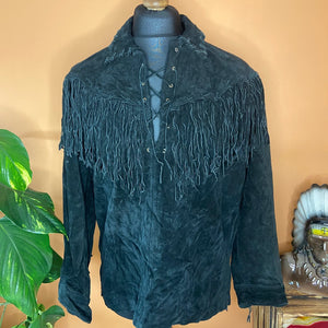 Vintage heavy suede tassel jacket/ shirt