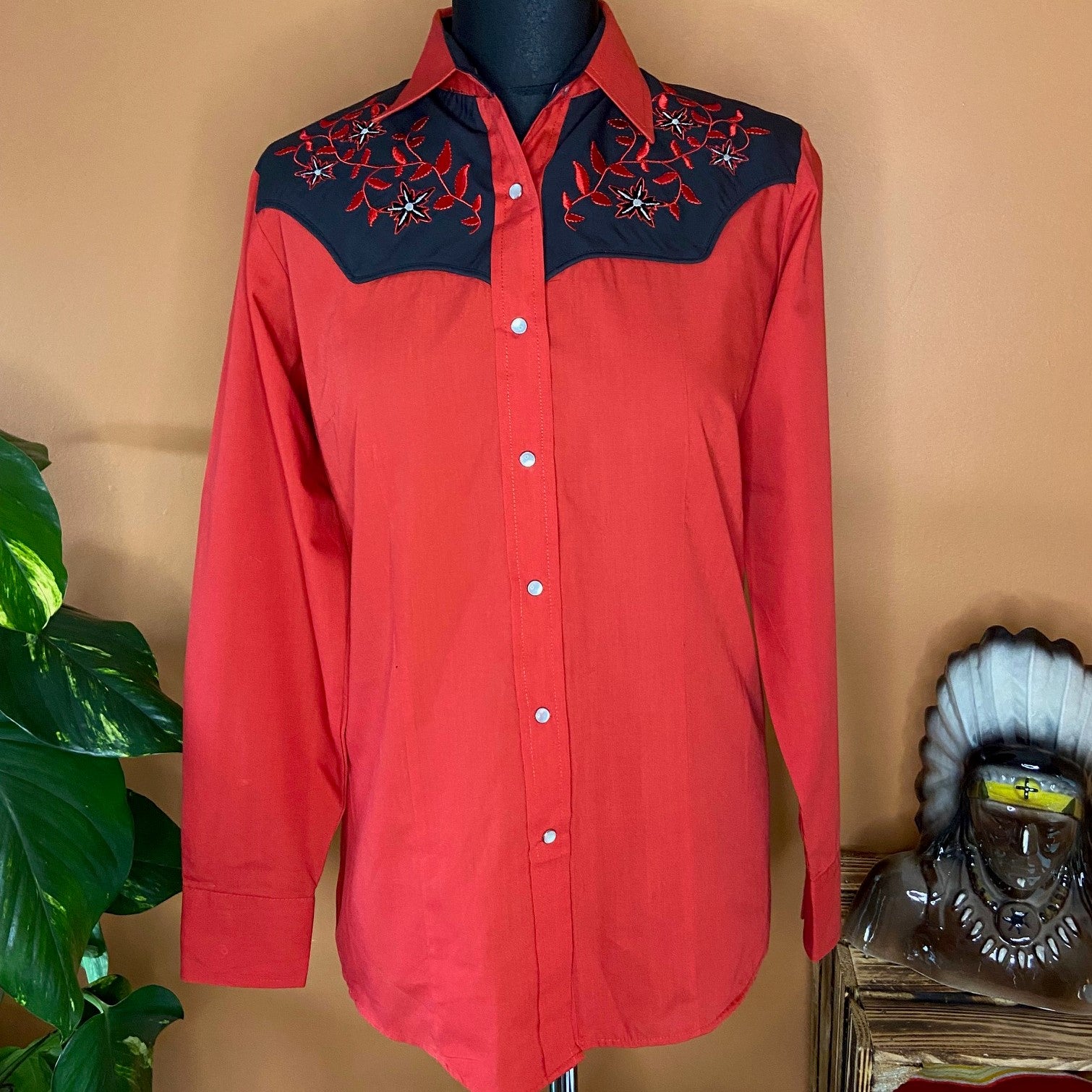 Authentic red and black panel western shirt
