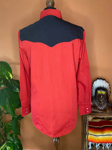 Authentic red and black panel western shirt