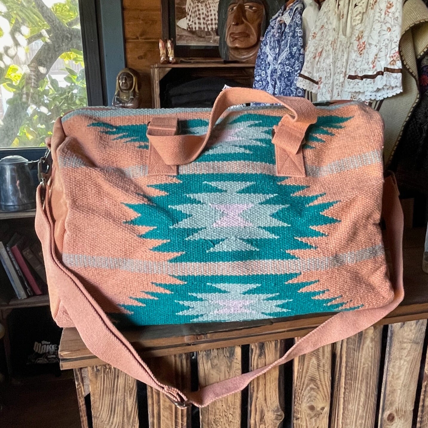 Orange, Green & Pink Aztec Duffel Bag