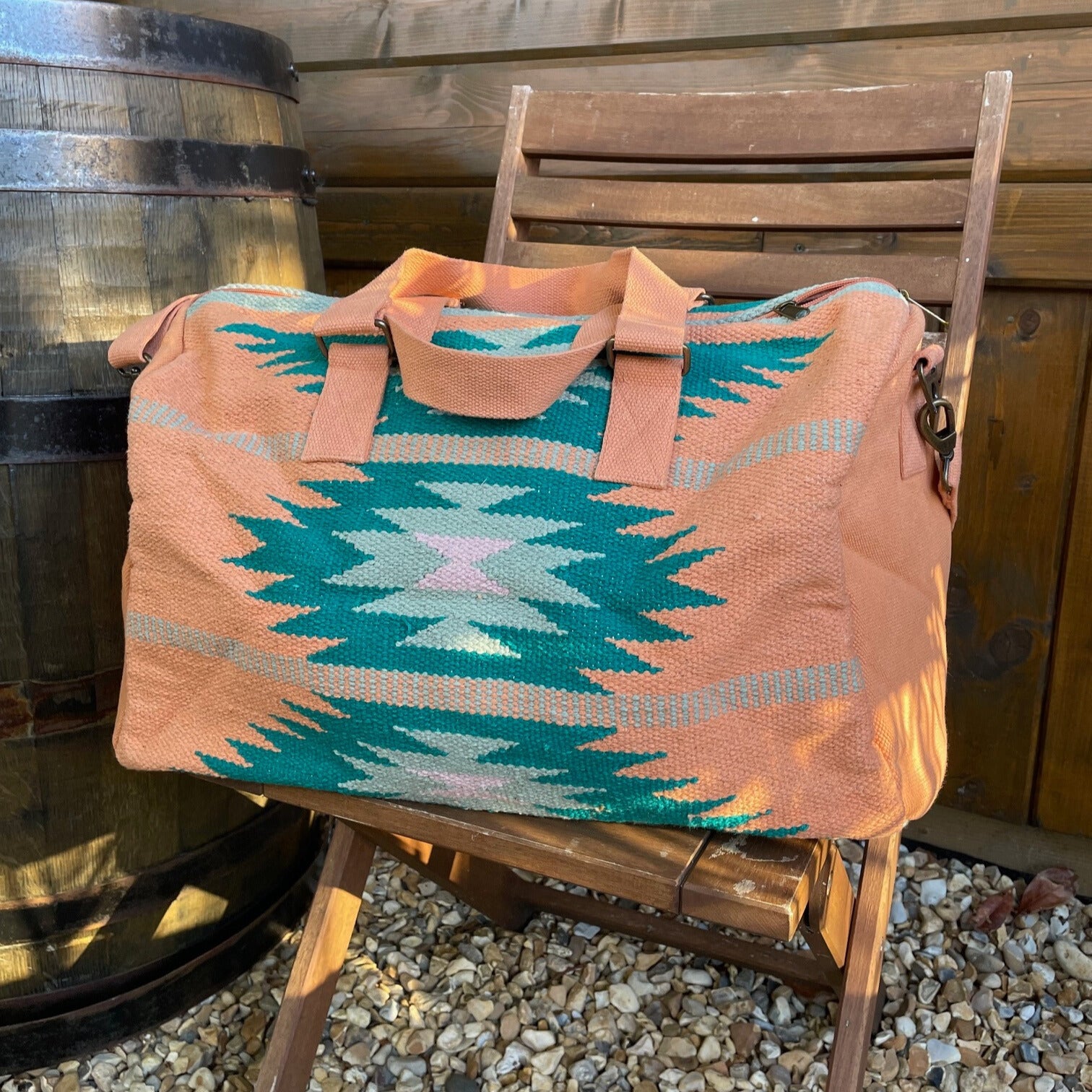 Orange, Green & Pink Aztec Duffel Bag
