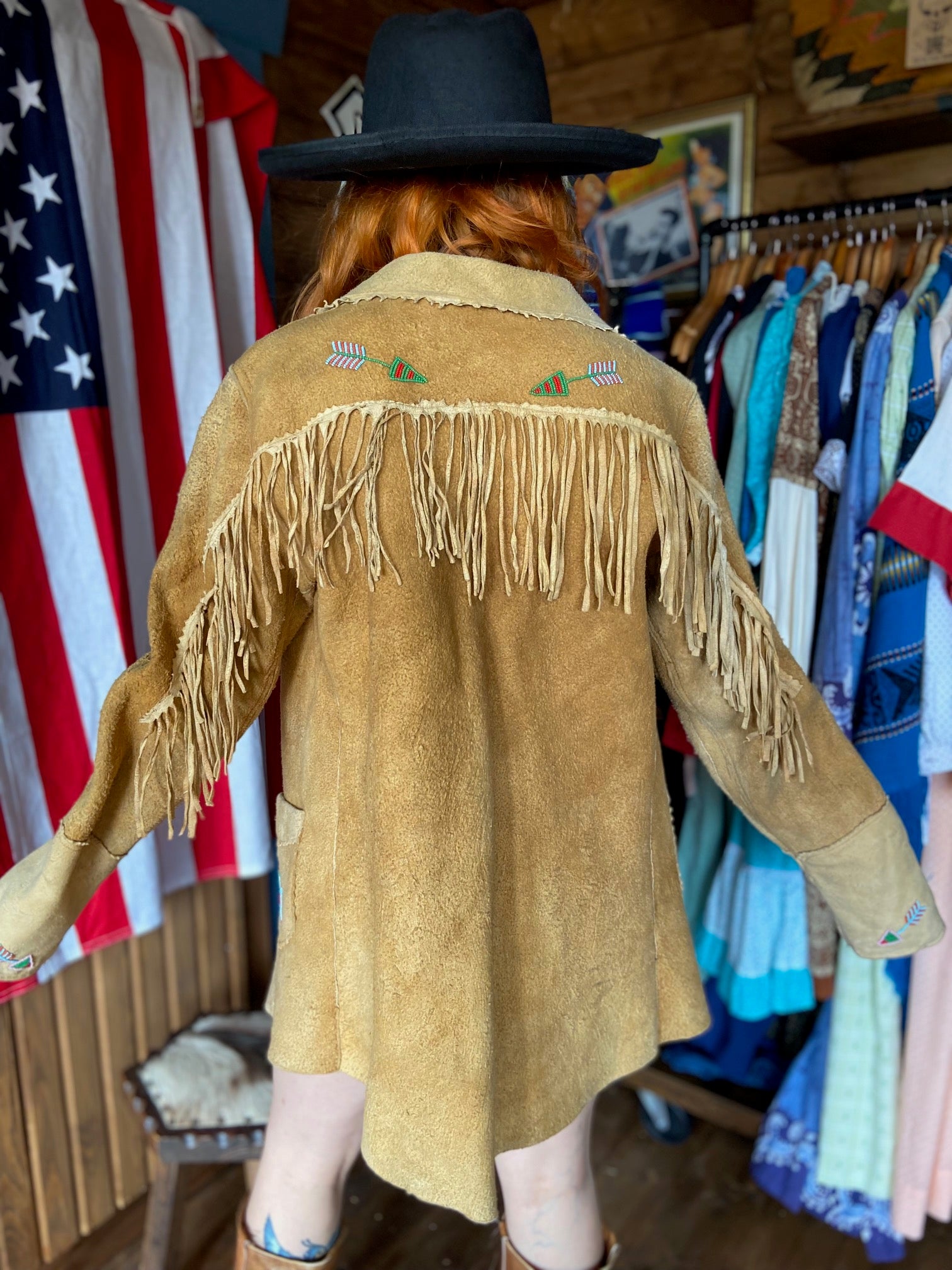 Long sued soft leather 60s western ranch frill jacket
