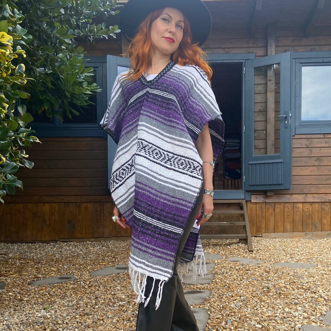 Traditional Mexican Poncho - Purple