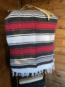 Red and Black Mexican Blanket Made from Recycled Material