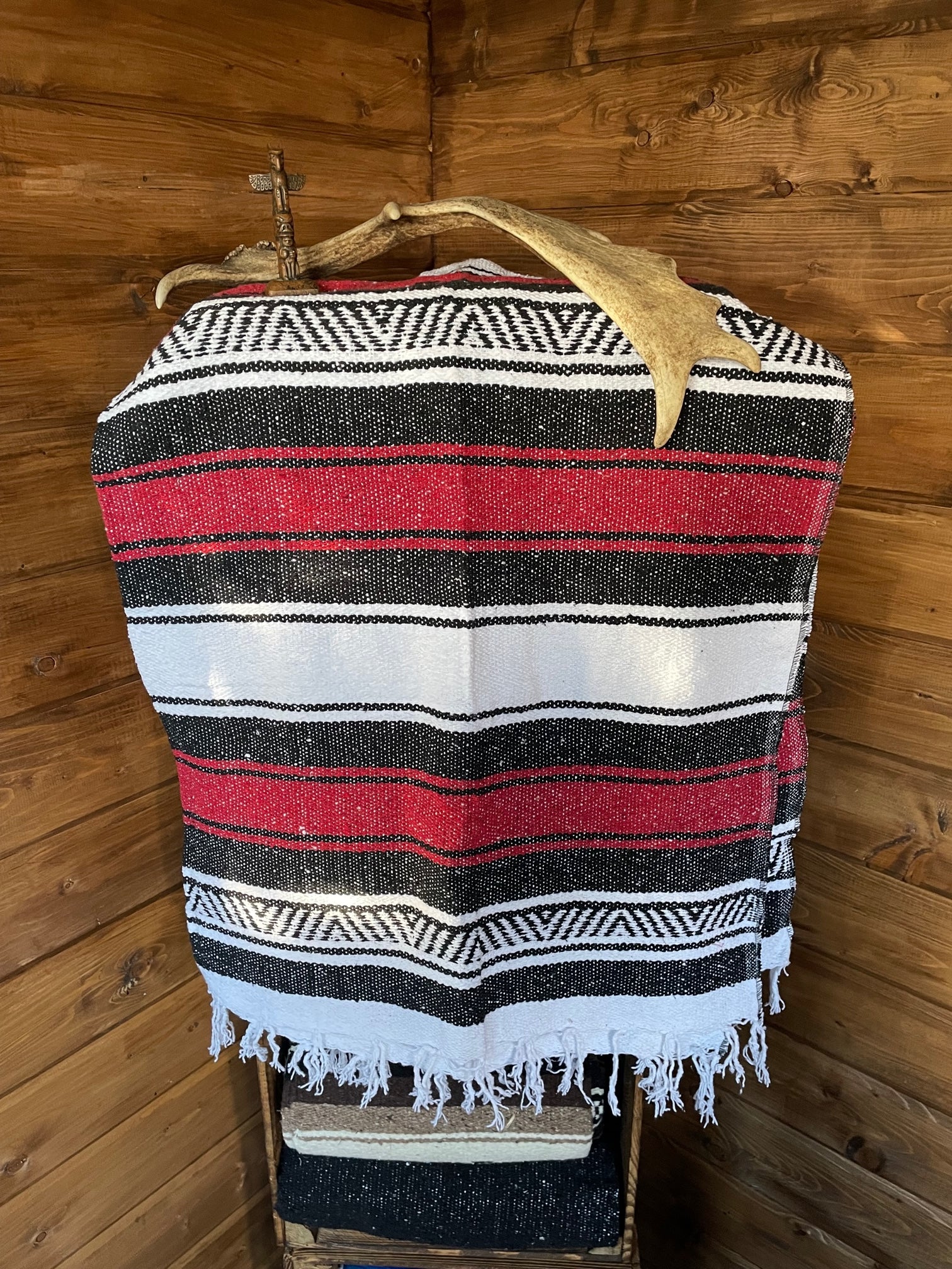 Red and Black Mexican Blanket Made from Recycled Material