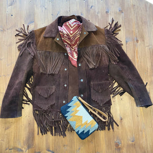 70s brown heavy sued frill jacket with pockets