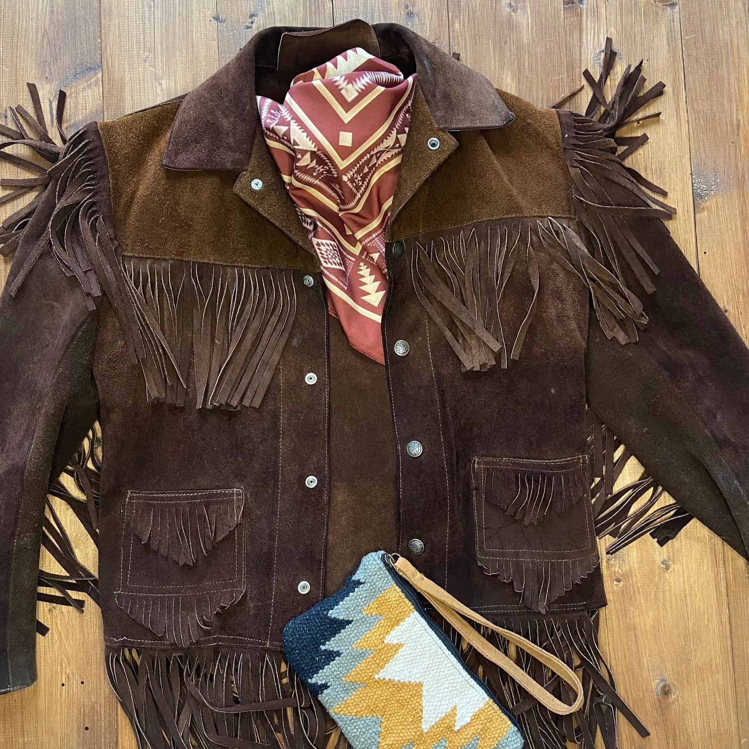 70s brown heavy sued frill jacket with pockets