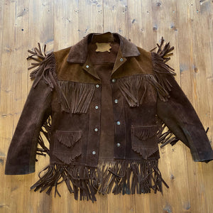 70s brown heavy sued frill jacket with pockets