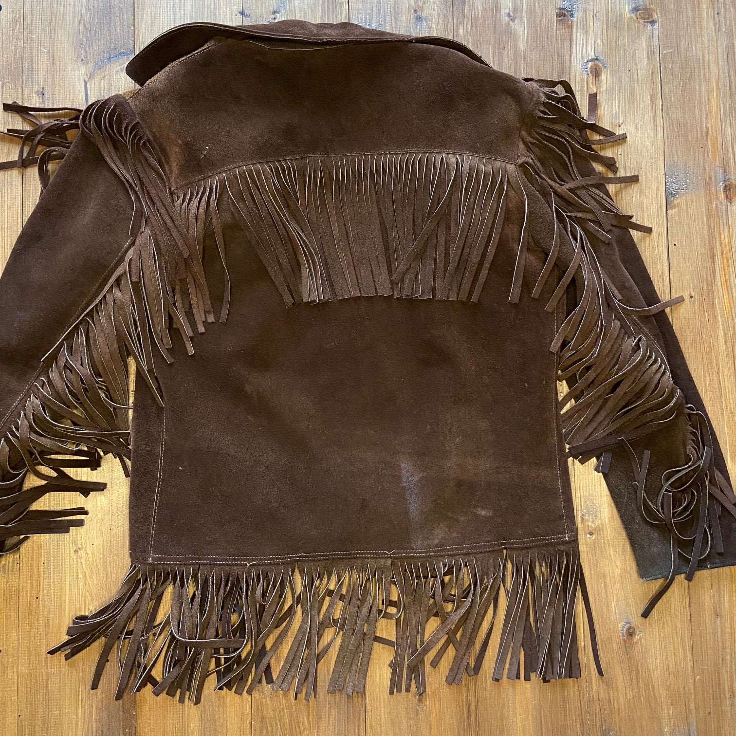 70s brown heavy sued frill jacket with pockets