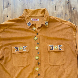 Brown sued shirt with aztec embroidery