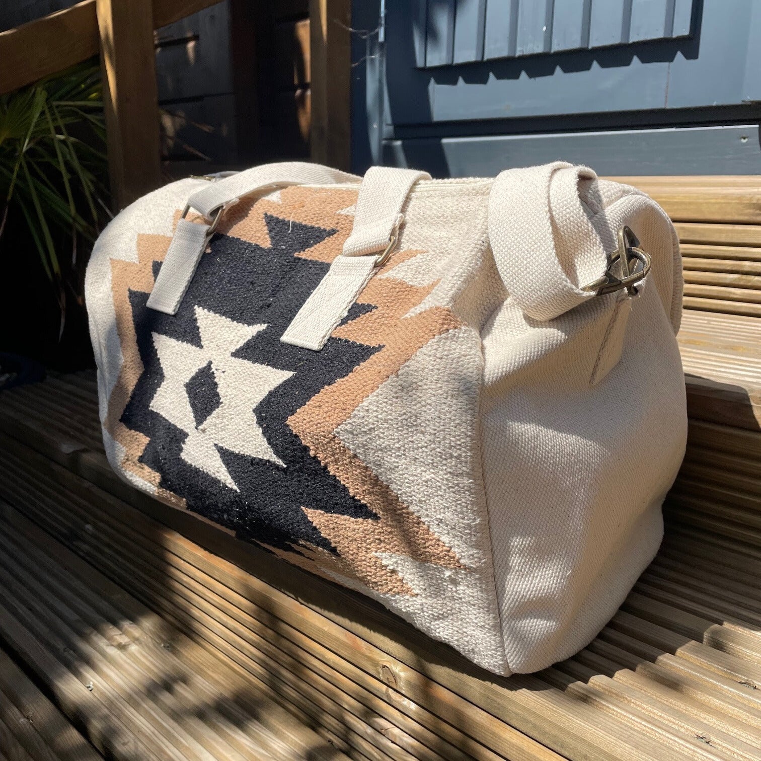 Cream, Black & Tan Western Duffel Bag