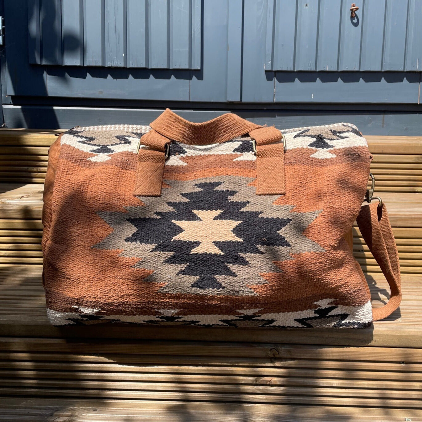 Rust, Olive & Cream Aztec Duffel