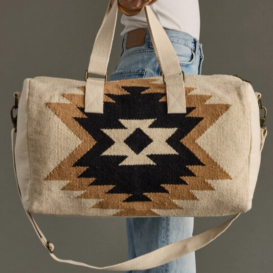 Cream, Black & Tan Western Duffel Bag