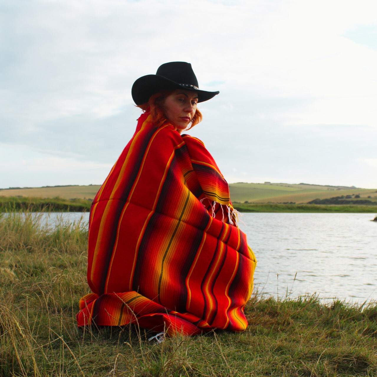 Fire serape red mexican blanket