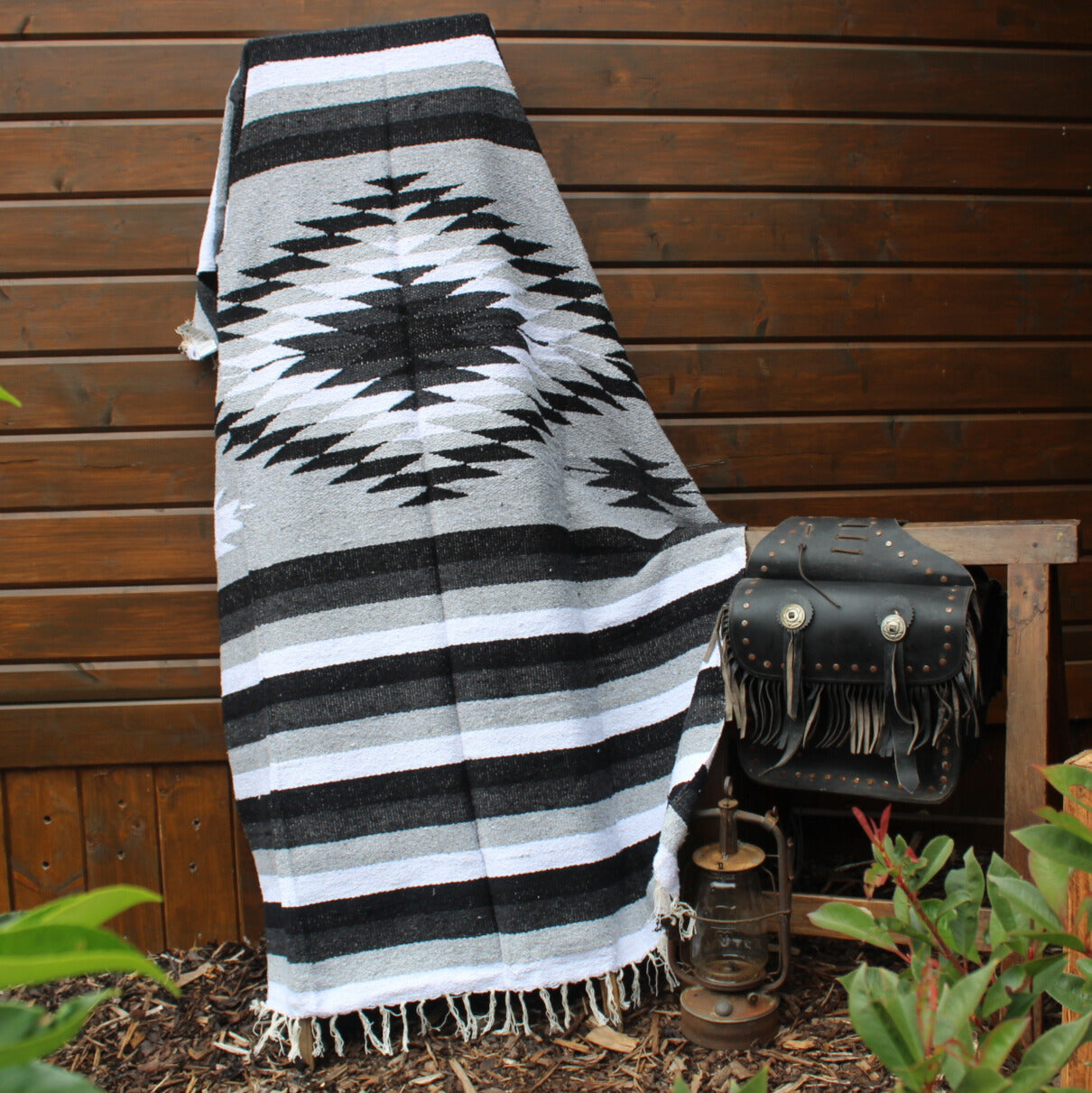 Midnight grey black white diamond mexican blanket