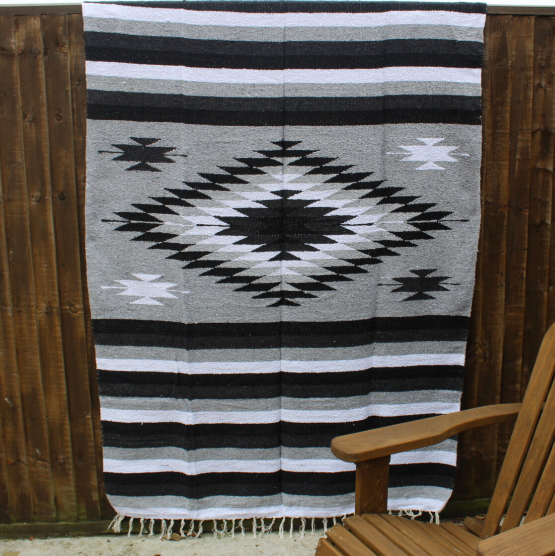 Midnight grey black white diamond mexican blanket