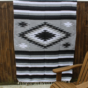 Midnight grey black white diamond mexican blanket