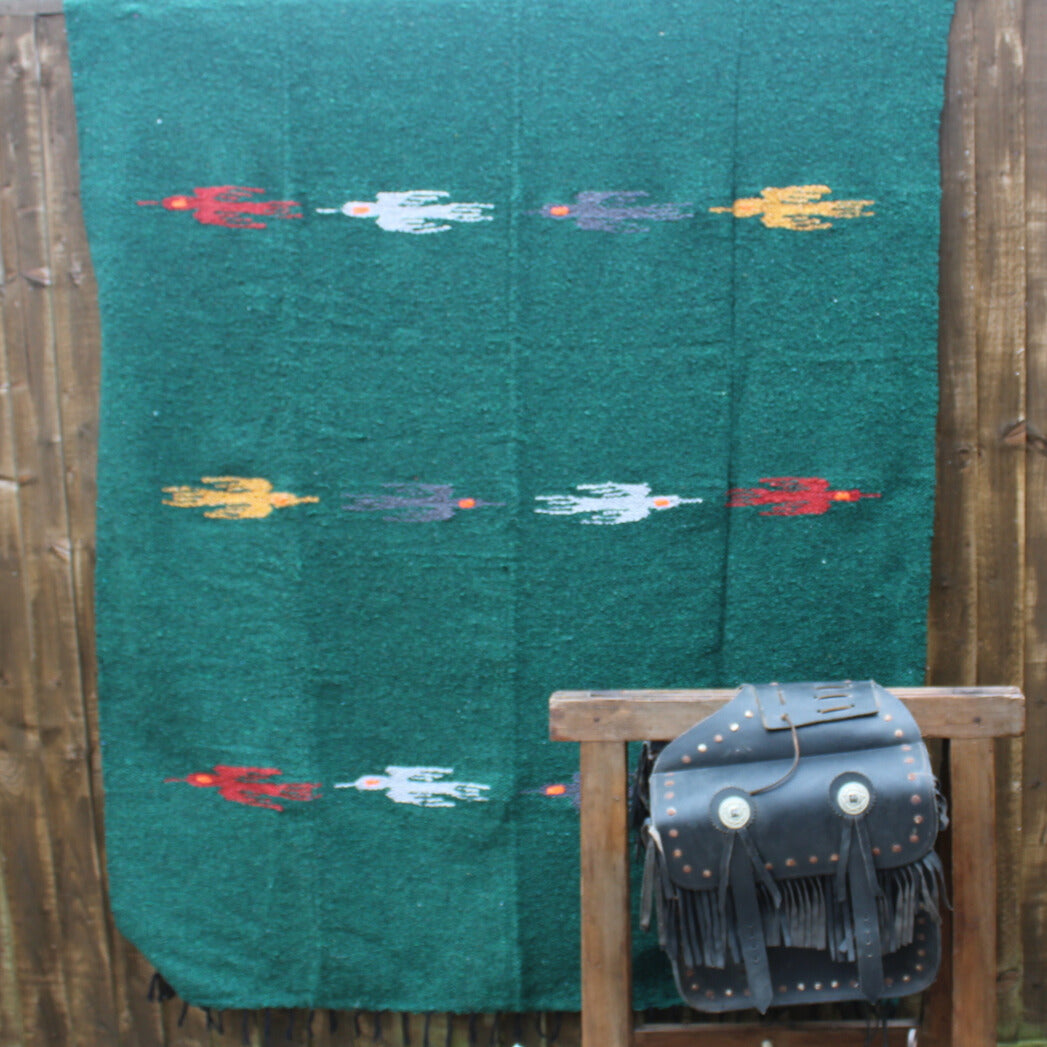 Dark Forest Green Thunderbird Blanket Vintage Style
