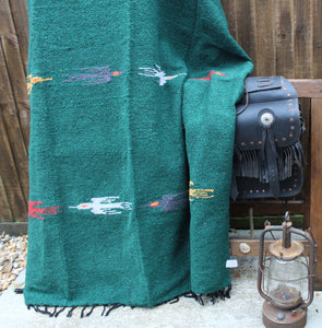 Dark Forest Green Thunderbird Blanket Vintage Style