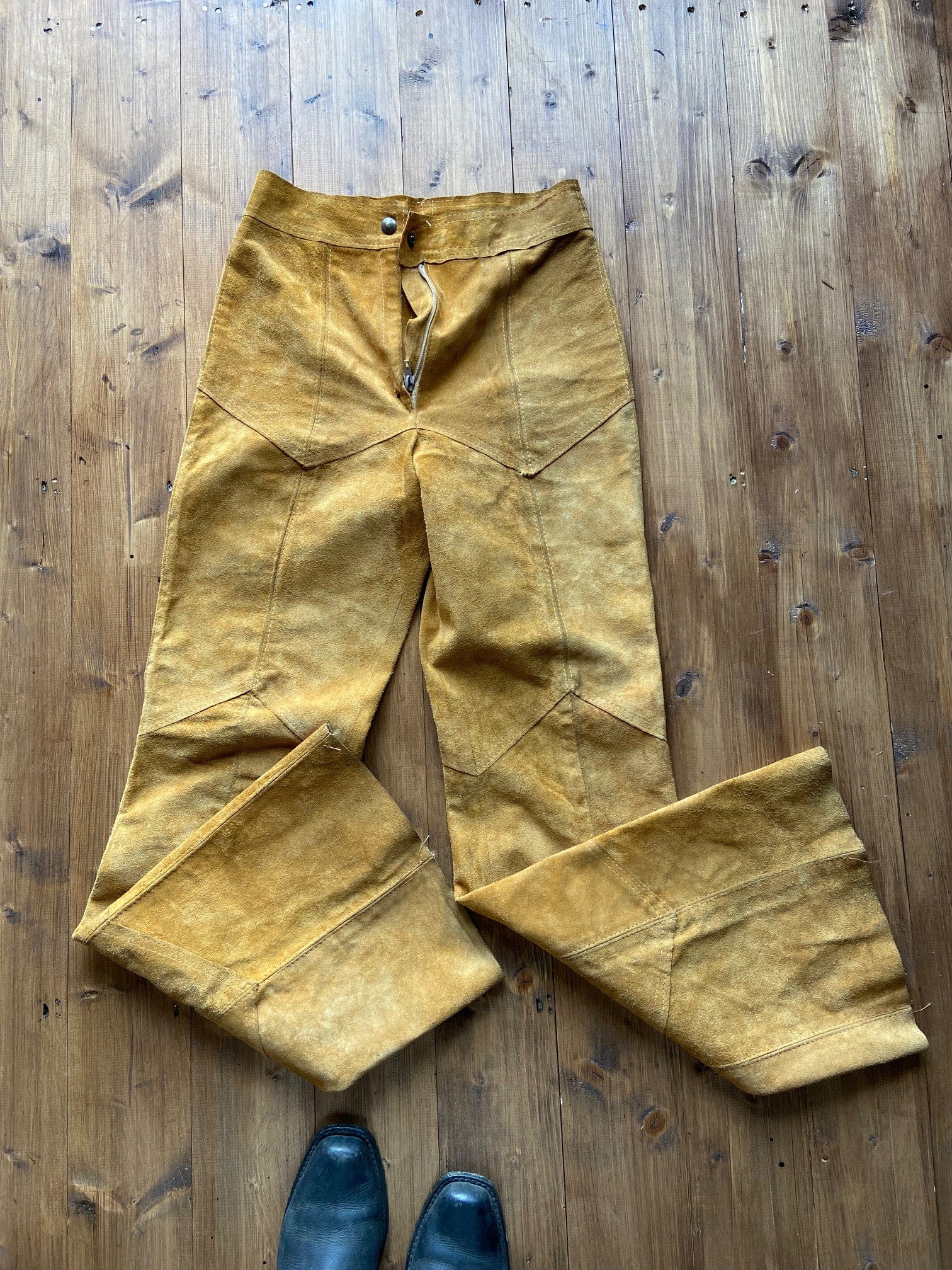 vintage 70s real suede flare trousers