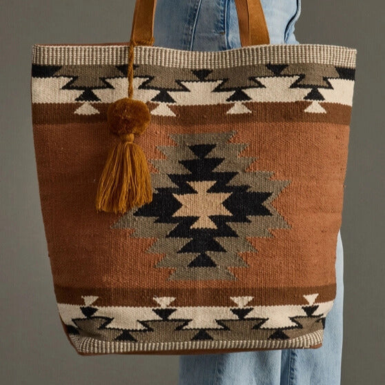 Rust, Olive & Cream Aztec Tote Bag