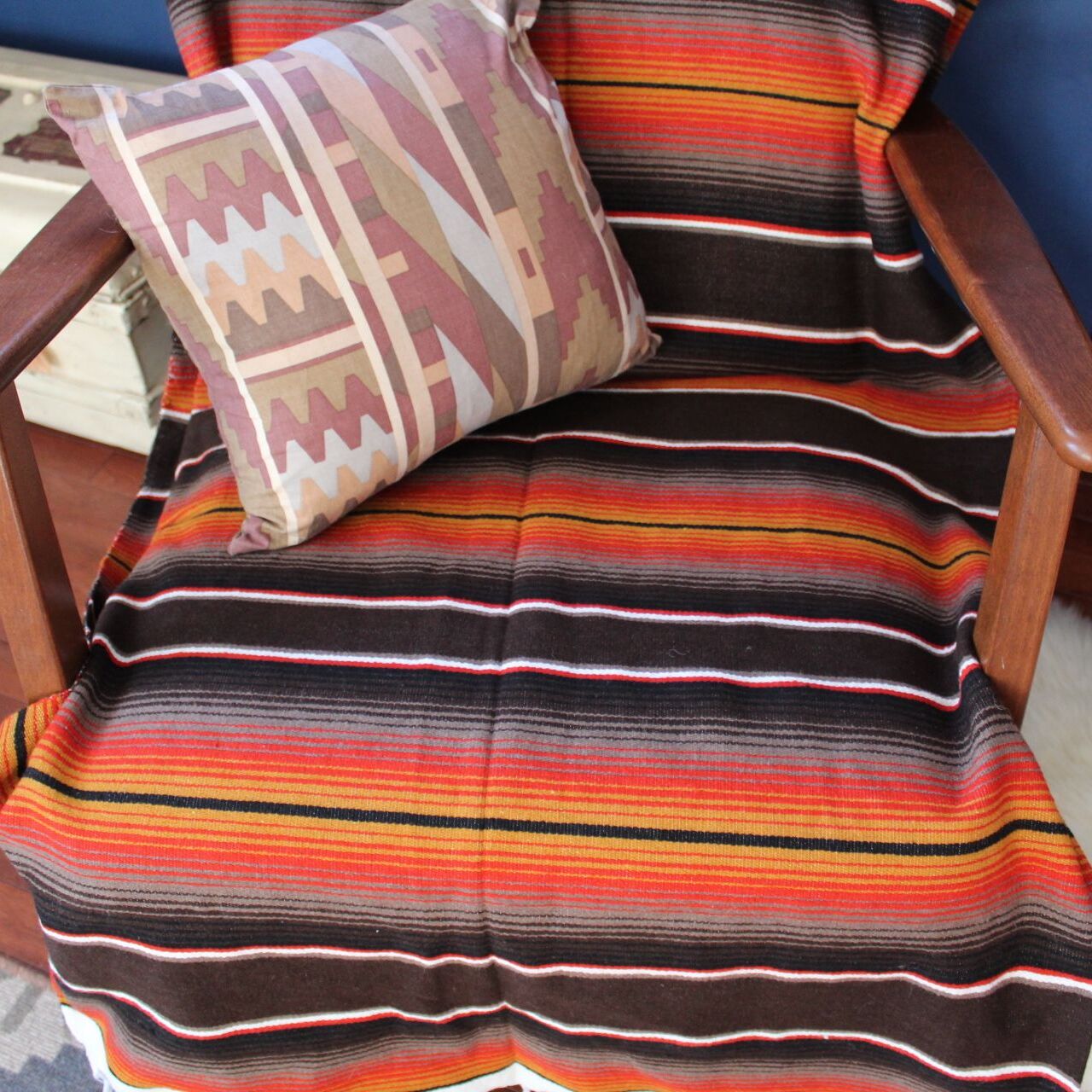 Biker bed roll up tote wrap with Isla brown serape mexican blanket