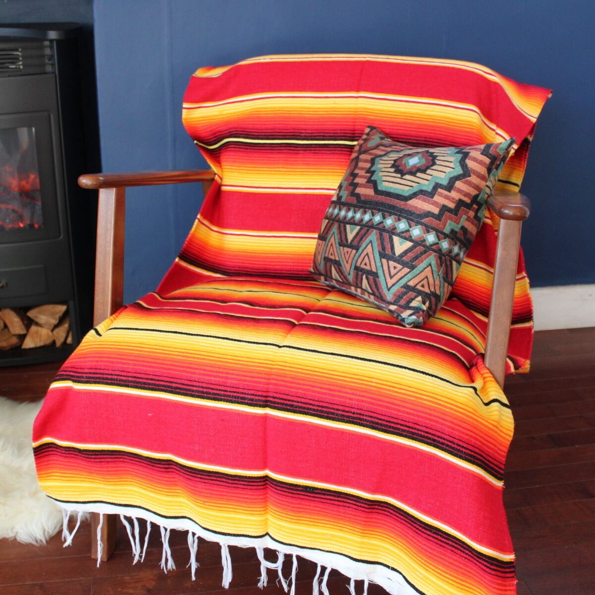 Fire serape red mexican blanket