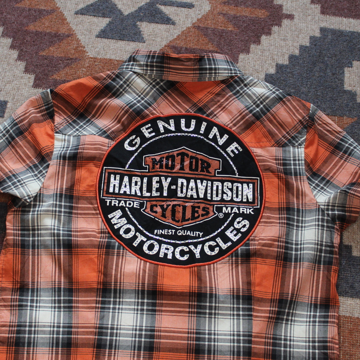 Vintage Checkered Harley biker women`s shirt