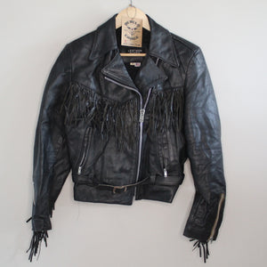 Vintage leather tassel cropped biker jacket