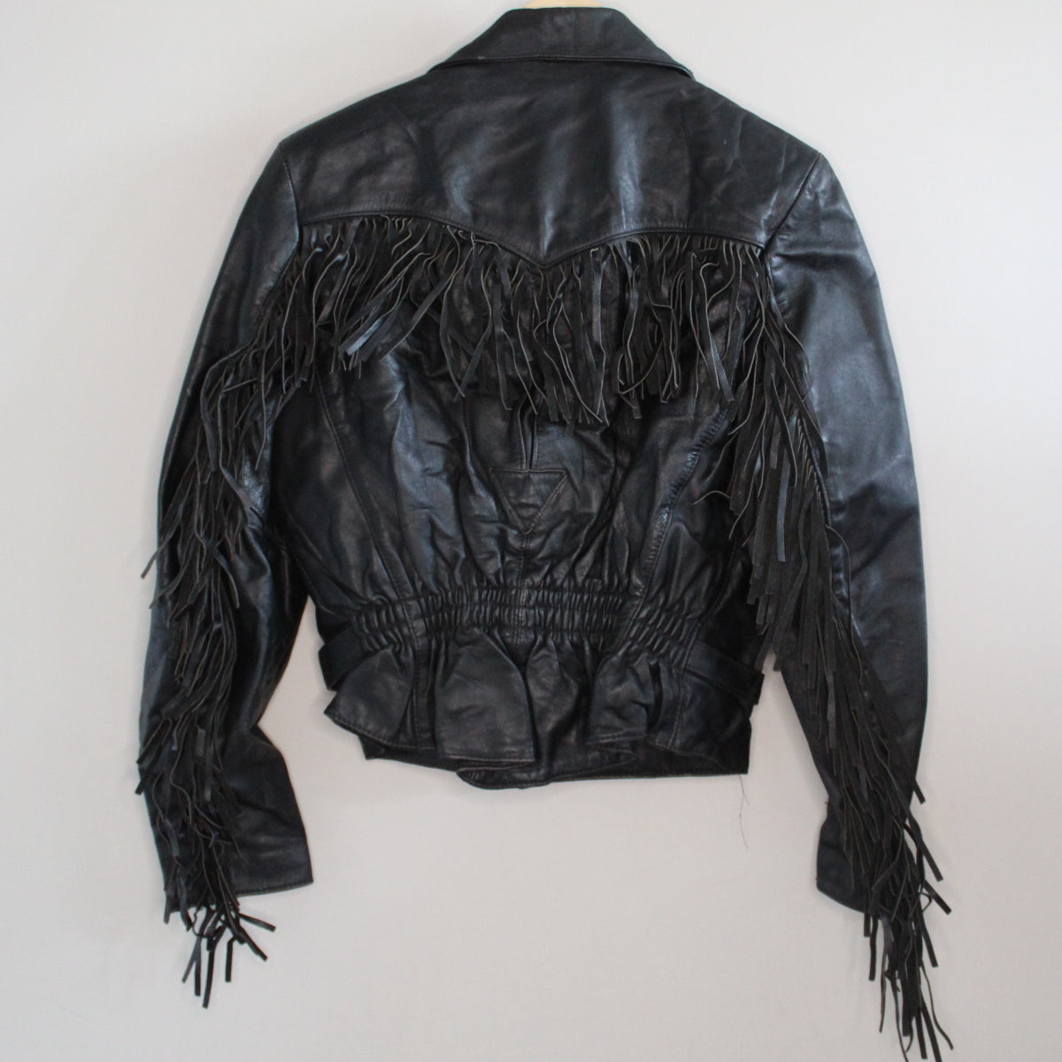 Vintage leather tassel cropped biker jacket