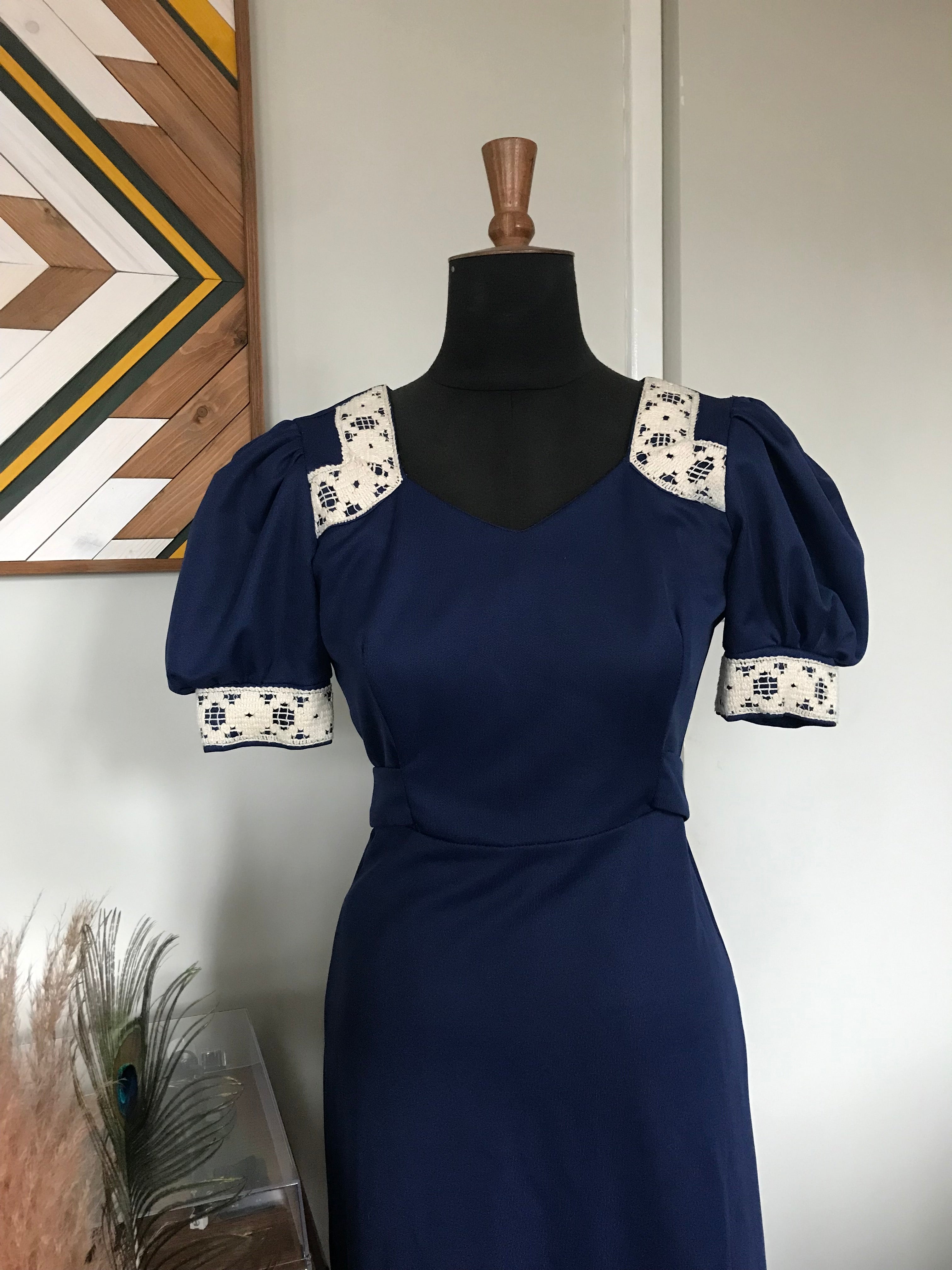 Vintage maxi dress in deep blue